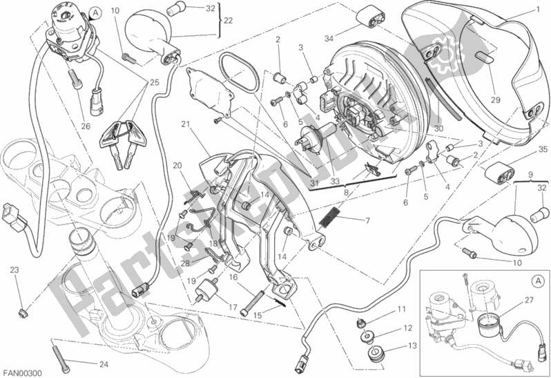 All parts for the Headlight of the Ducati Scrambler Italia Independent USA 803 2016
